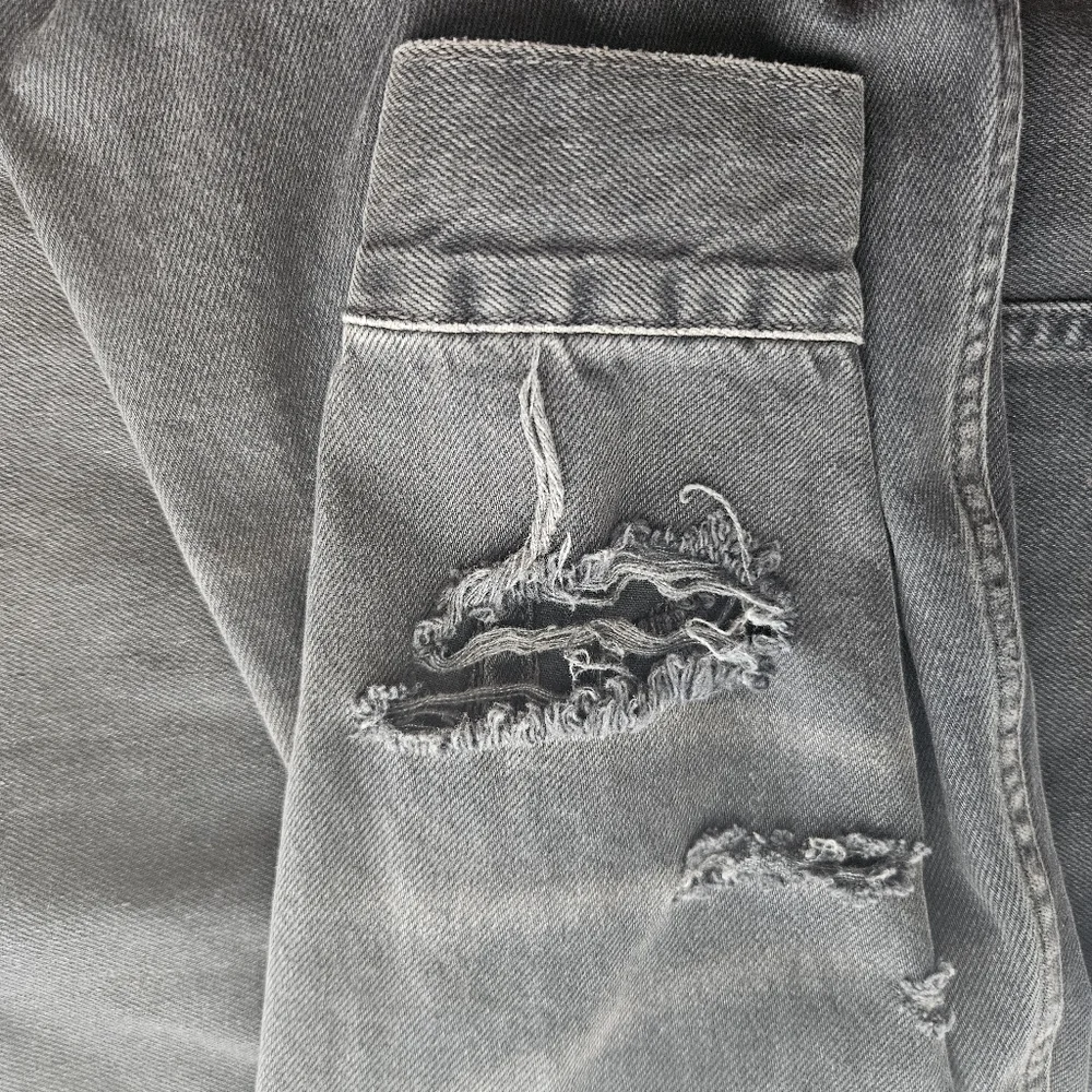 Free People Distressed Denim Jacket Black S (Fits Like M) Thrashed Grunge Skater - Picture 7 of 15